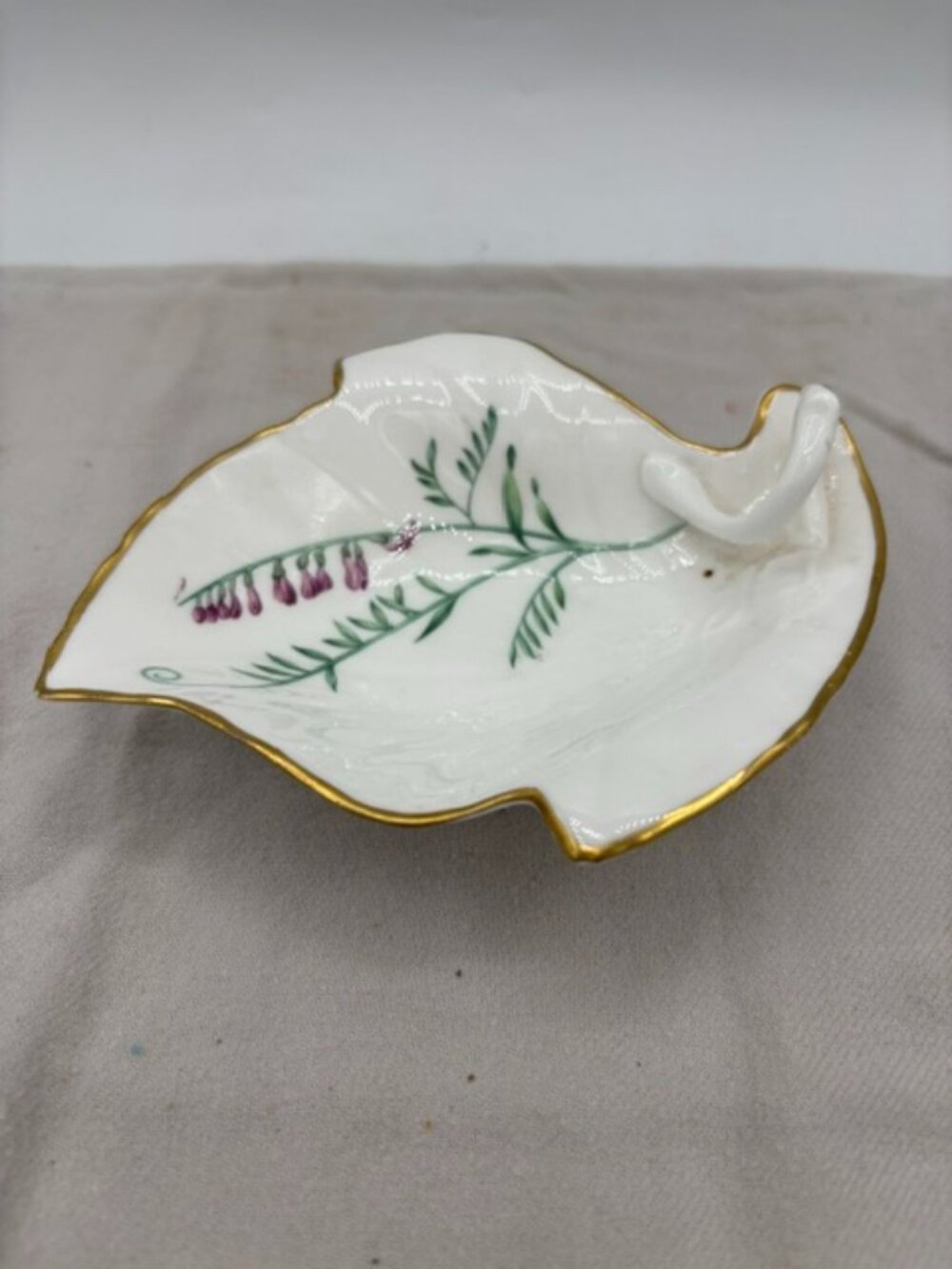Royal Worcester Arcadia Leaf Dish Gold Rim.